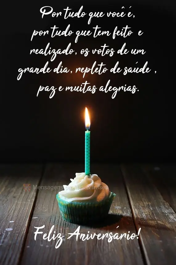 Por tudo que você é, por tudo que tem feito  e realizado, os votos de um grande dia repleto de saúde , paz e muitas alegrias. Feliz Aniversário!