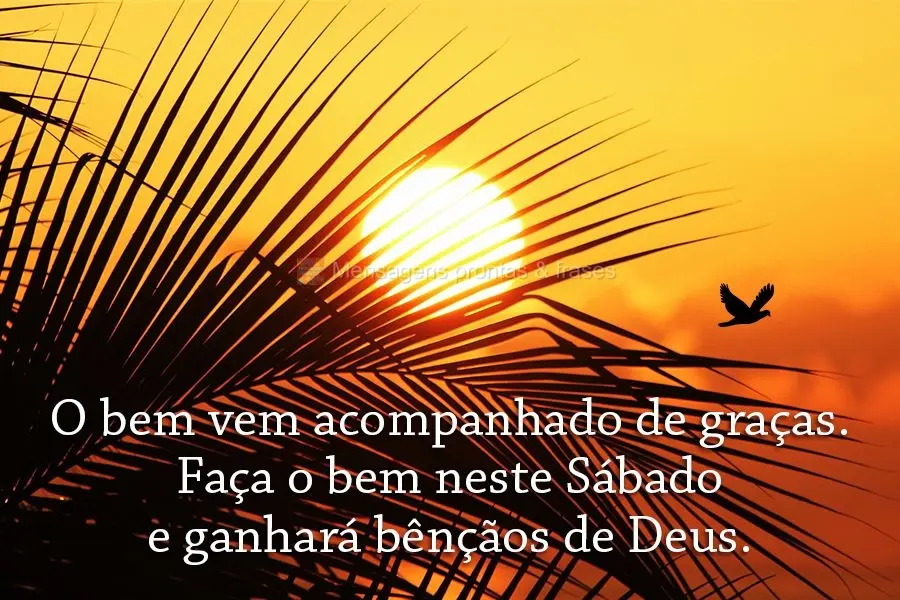 O bem vem acompanhado de graças. Faça o bem neste Sábado e ganhará bênçãos de Deus.