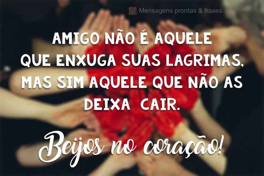 Amigo não é aquele que enxuga suas lágrimas, mas sim aquele que não as deixa  cair. 
 Beijos no coração!