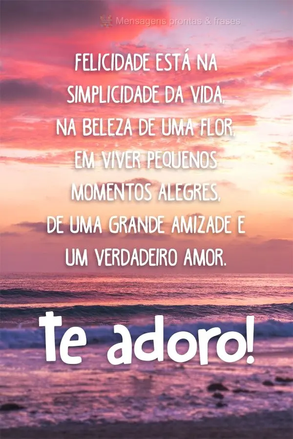 A felicidade está na simplicidade da vida, na beleza de uma flor... em viver pequenos momentos alegres de uma grande amizade e um verdadeiro amor. Te ad...