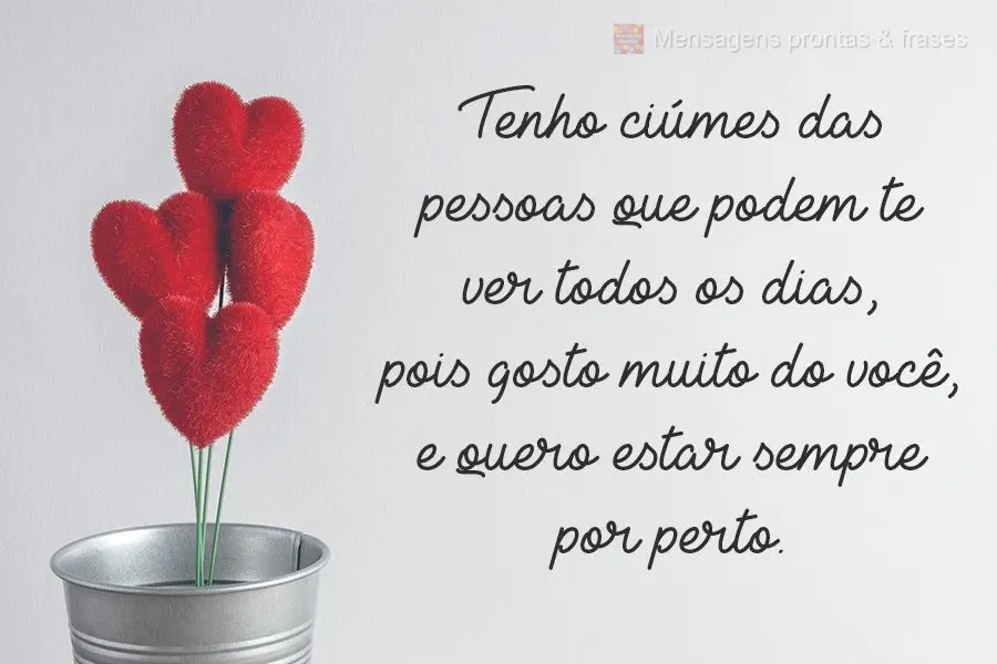 Tenho ciúmes das pessoas que podem te ver todos os dias, pois gosto muito de você, e quero estar sempre por perto.
