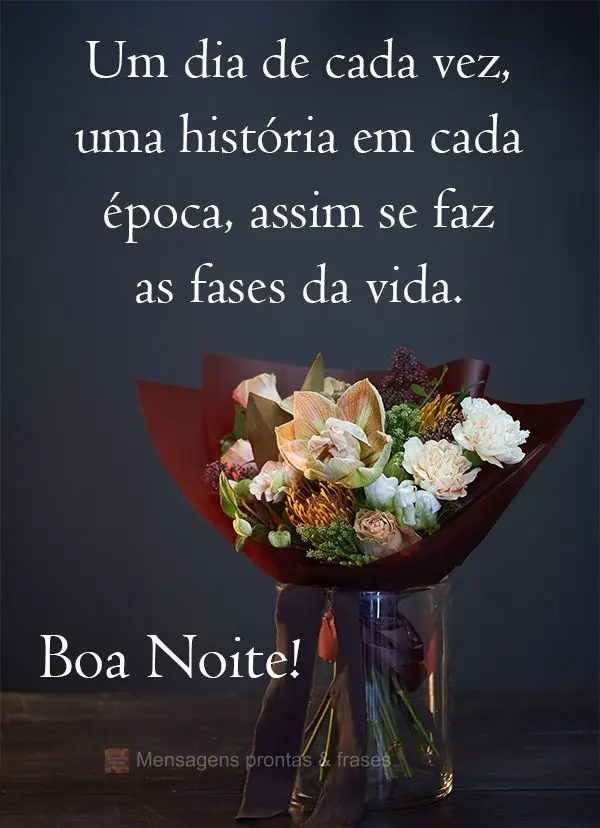 Um dia de cada vez, uma história em cada época, assim se faz as fases da vida. 
 Boa Noite! 