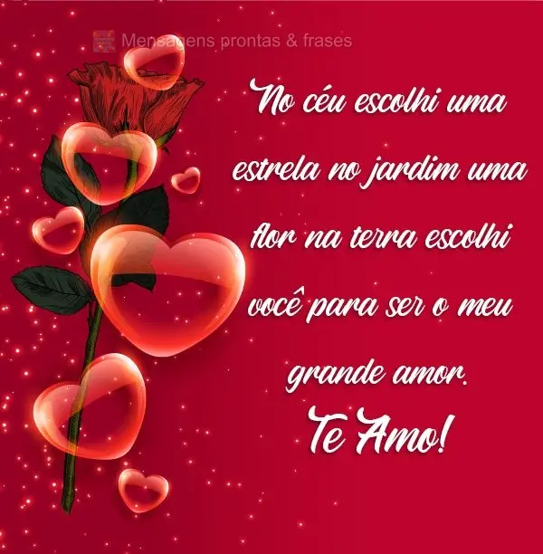 No céu escolhi uma estrela. No jardim, uma flor. Na terra escolhi você para ser o meu grande amor! Te Amo!