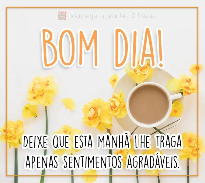 Deixe que esta manhã lhe traga apenas sentimentos agradáveis.
 Bom dia!