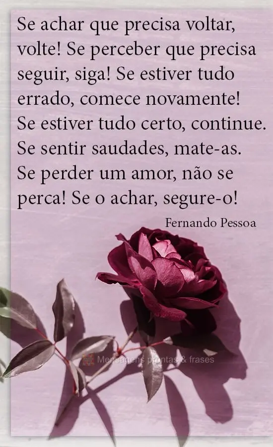 Se achar que precisa voltar, volte! Se perceber que precisa seguir, siga! Se estiver tudo errado, comece novamente! Se estiver tudo certo, continue. Se s...