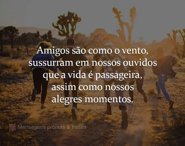 Amigos são como o vento, sussurram em nossos ouvidos que a vida é passageira, assim como nossos alegres momentos.
