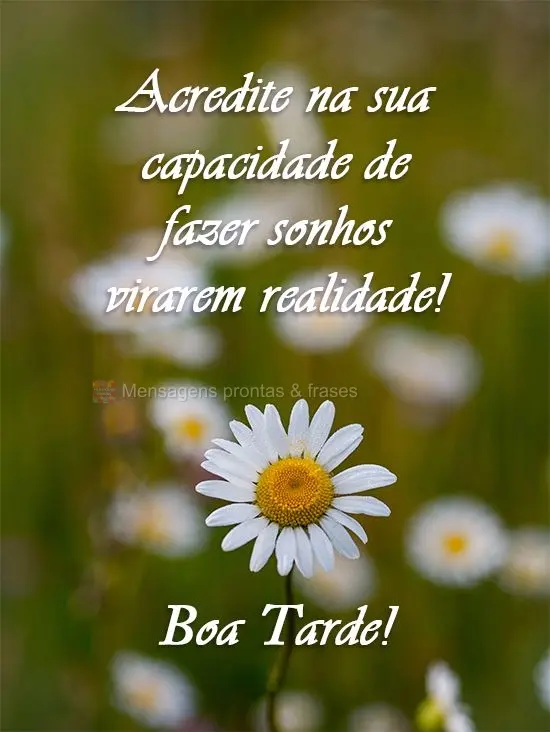 Acredite na sua capacidade de fazer sonhos virarem realidade! 
 Boa tarde!