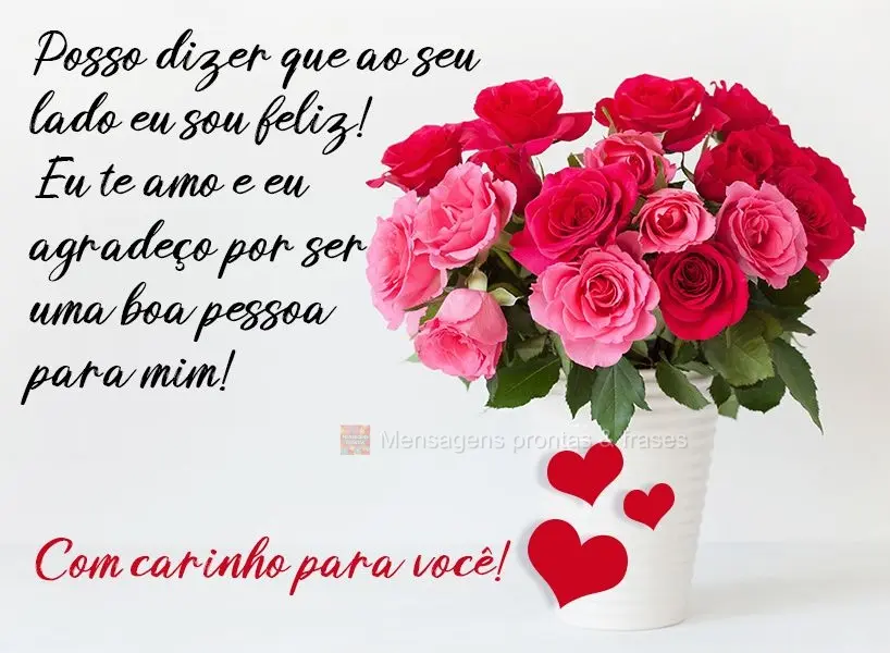 Posso dizer que ao seu lado eu sou feliz! Eu te amo e eu agradeço por ser uma boa pessoa para mim! 
 Com carinho para você!