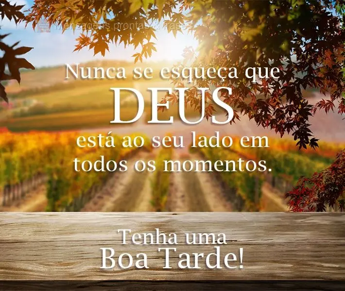 Nunca se esqueça que Deus está ao seu lado em todos os momentos. 
 Tenha uma Boa Tarde!