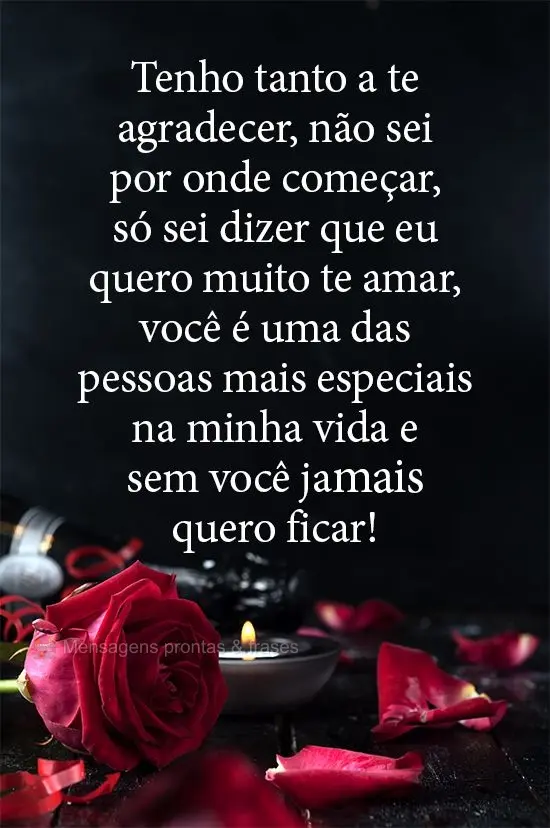 Tenho tanto a te agradecer, não sei por onde começar. Só sei dizer que eu quero muito te amar, você é uma das pessoas mais especiais na minha vida e...