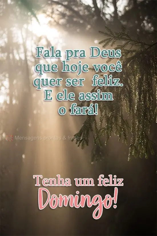 Fala pra Deus que hoje você quer ser  feliz. E ele assim o fará! 
  Tenha um feliz Domingo!