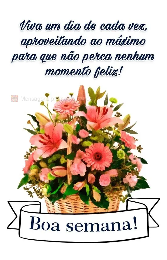 Viva um dia de cada vez, aproveitando ao máximo para que não perca nenhum momento feliz!  Boa semana!