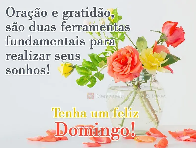 Oração e gratidão, são duas ferramentas fundamentais para realizar seus sonhos! 
 Tenha um feliz Domingo!