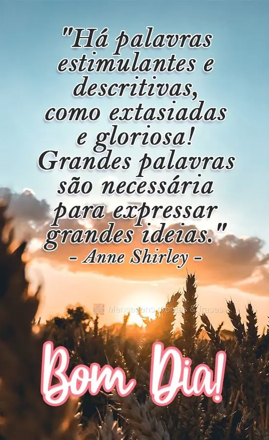 "Há palavras estimulantes e descritivas, como extasiadas e gloriosas! Grandes palavras são necessárias para expressar grandes ideias." 
 Bom Dia! Ann...