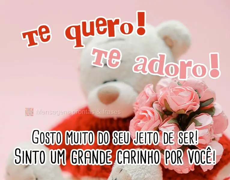 Te quero! Te adoro! Gosto muito do seu jeito de ser! Sinto um grande carinho por você!
