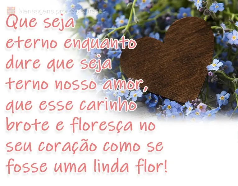 Que seja eterno enquanto dure, que seja terno nosso amor, que esse carinho brote e floresça no seu coração como se fosse uma linda flor!
