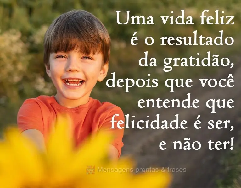 Uma vida feliz é o resultado da gratidão, depois que você entende que felicidade é ser, e não ter!
