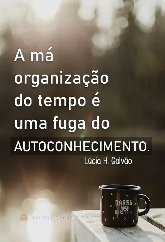 A má organização do tempo é uma fuga do autoconhecimento.
  Lúcia Helena Galvão