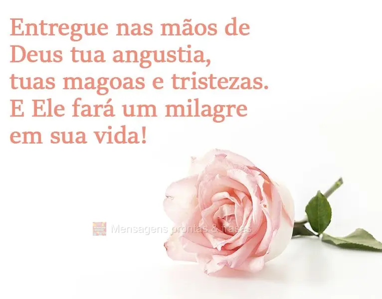 Entregue nas mãos de Deus a tua angústia, tuas mágoas e tristezas. E Ele fará um milagre em sua vida!
