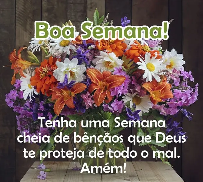 Tenha uma Semana cheia de bênçãos. Que Deus te proteja de todo o mal. Amém! 
 Boa Semana!