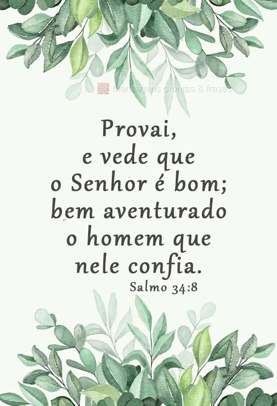 Provai, e vede que o Senhor é bom; bem aventurado o homem que nele confia.  Salmo 34:8