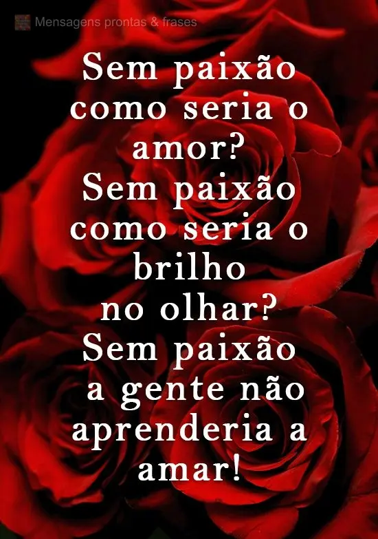 Sem paixão como seria o amor? Sem paixão como seria o brilho no olhar? Sem paixão a gente não aprenderia a amar!
