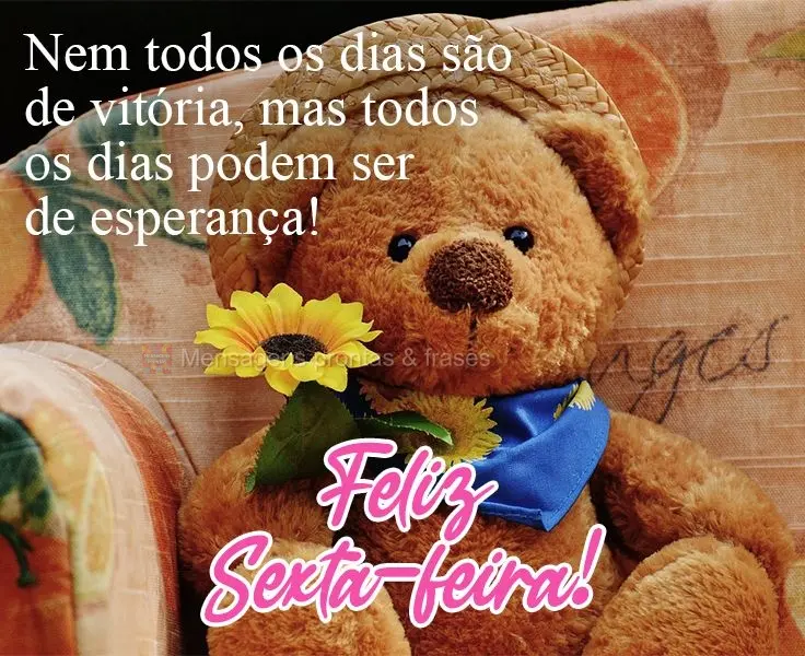 Nem todos os dias são de vitória, mas todos os dias podem ser de esperança! 
 Feliz Sexta!