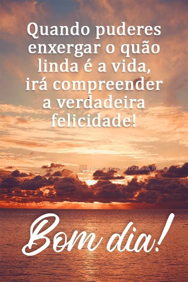 Quando puderes enxergar o quão linda é a vida, irá compreender a verdadeira felicidade!  Bom dia!