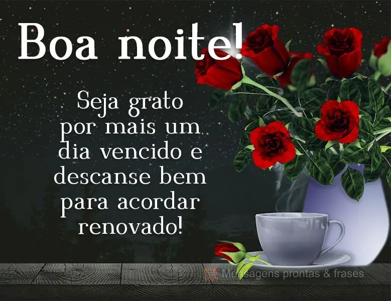 Seja grato por mais um dia vencido e descanse bem para acordar renovado! Boa noite! 