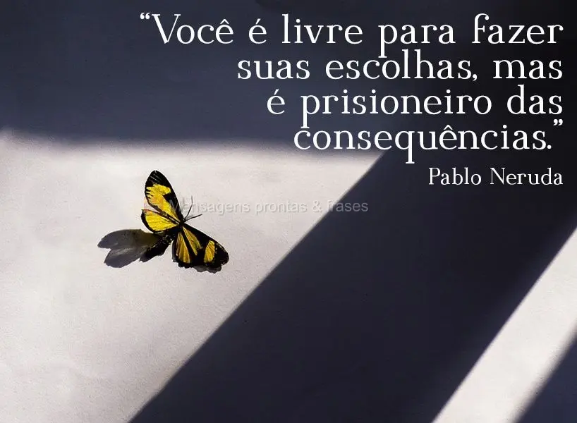 "Você é livre para fazer suas escolhas, mas é prisioneiro das consequências." Pablo Neruda