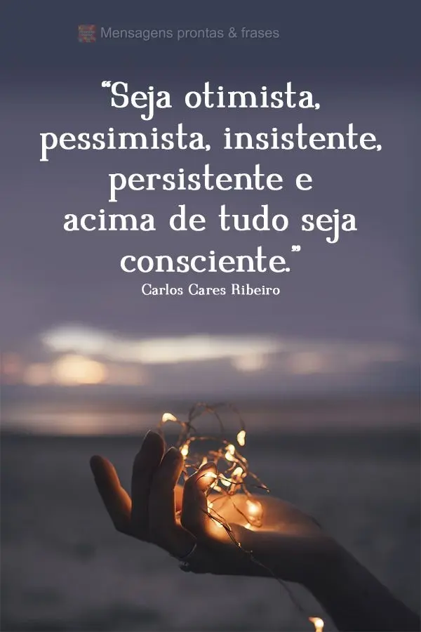 Seja otimista, pessimista, insistente, persistente e acima de tudo seja consciente. Carlos Cares Ribeiro