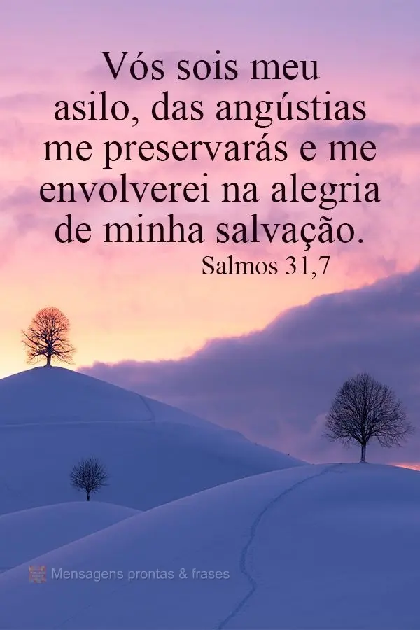 Vós sois meu asilo, das angústias me preservarás e me envolverei na alegria de minha salvação. Salmos 31,7