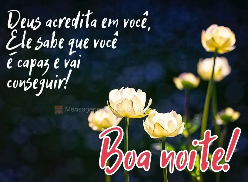 Deus acredita em você, Ele sabe que você é capaz e vai conseguir!  Boa noite!