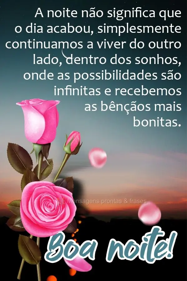 A noite não significa que o dia acabou, simplesmente continuamos a viver do outro lado, dentro dos sonhos, onde as possibilidades são infinitas e receb...