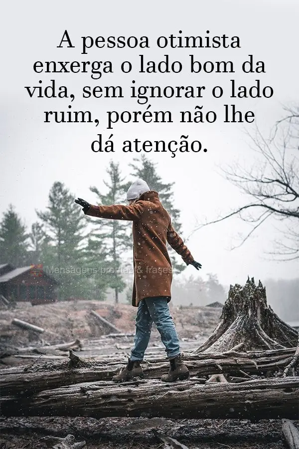 A pessoa otimista enxerga o lado bom da vida sem ignorar o lado ruim, porém não lhe dá atenção.