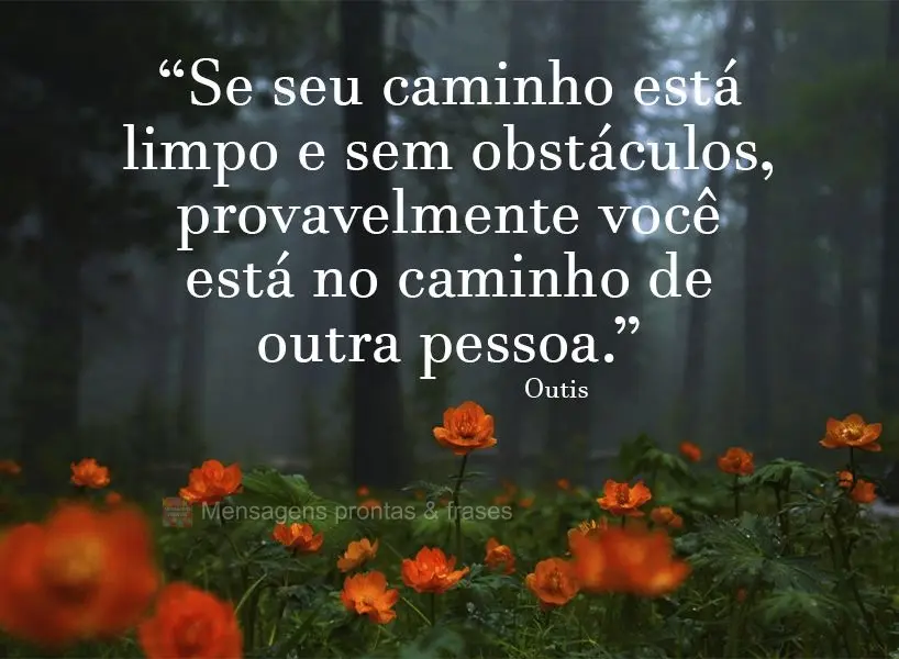 “Se seu caminho está limpo e sem obstáculos, provavelmente você está no caminho de outra pessoa.” Outis