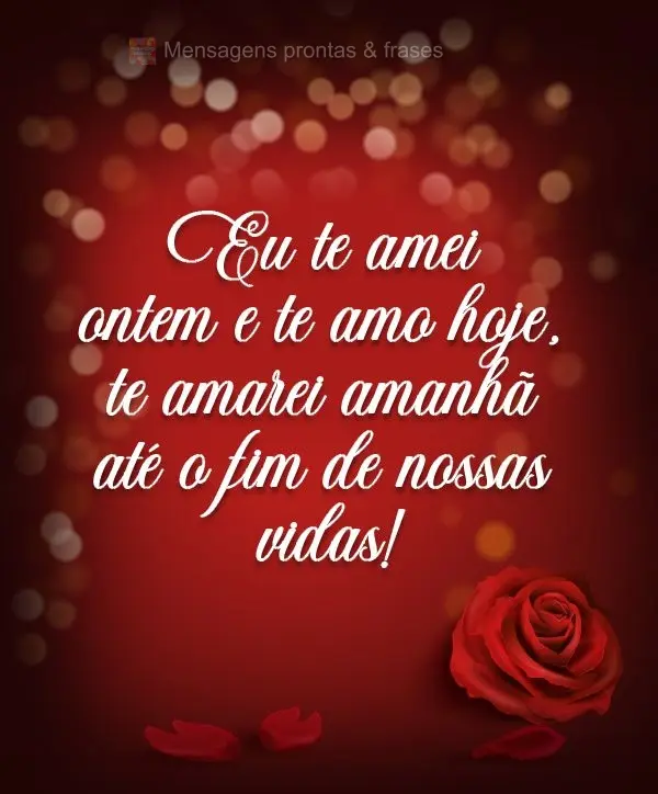 Eu te amei ontem e te amo hoje. Te amarei amanhã até o fim de nossas vidas!