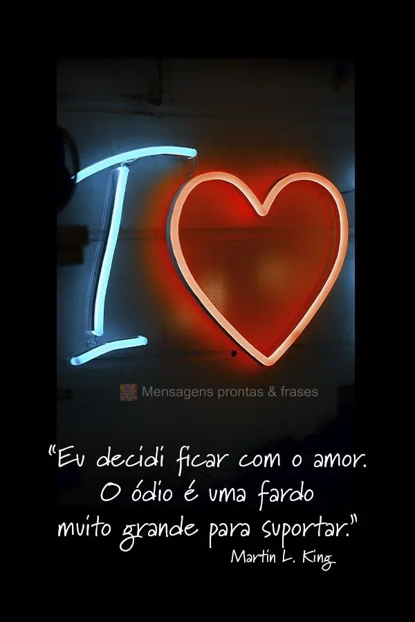 “Eu decidi ficar com o amor. O ódio é um fardo muito grande para suportar.”  Martin Luther King