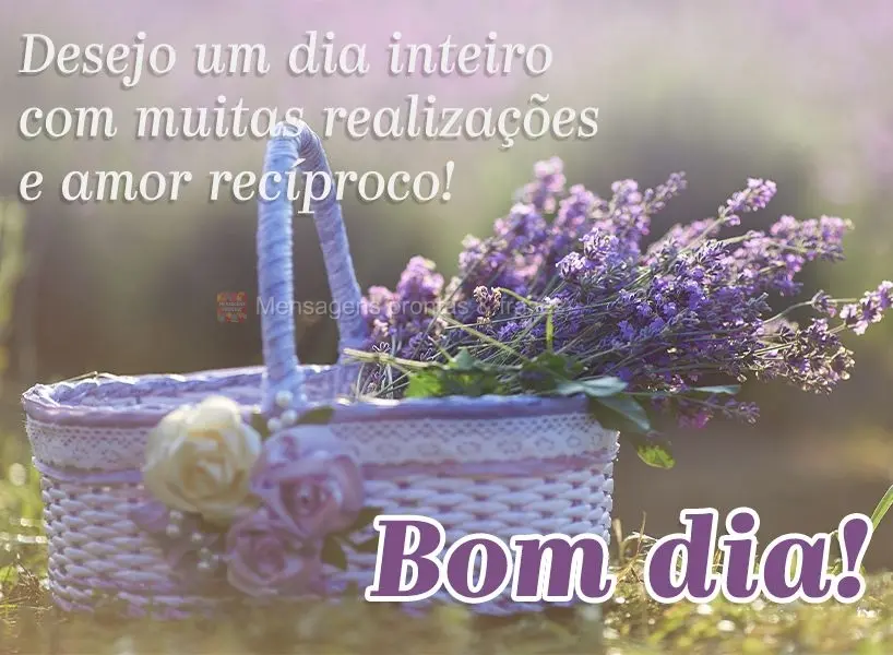 Desejo um dia inteiro com muitas realizações e amor recíproco! Bom dia!