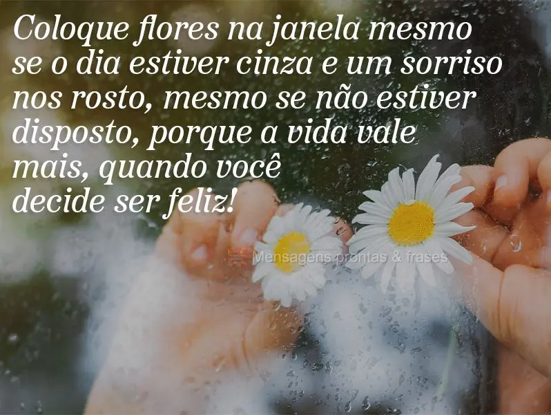 Coloque flores na janela mesmo se o dia estiver cinza, e um sorriso nos rosto mesmo se não estiver disposto, porque a vida vale mais quando você decide...