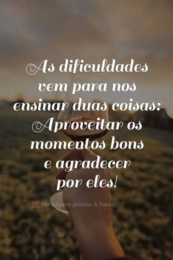 As dificuldades vem para nos ensinar duas coisas: Aproveitar os momentos bons e agradecer por eles!