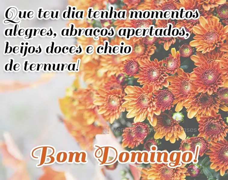 Que teu dia tenha momentos alegres, abraços apertados, beijos doces e cheios de ternura! Bom Domingo!