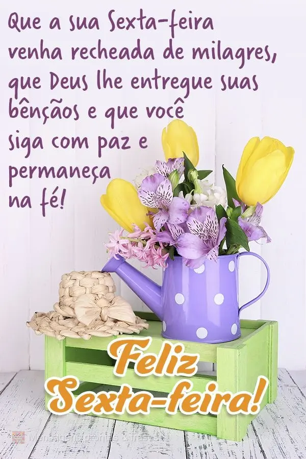 Que a sua Sexta-feira venha recheada de milagres. Que Deus lhe entregue suas bênçãos e que você siga com paz e permaneça na fé! Feliz Sexta-feira!...