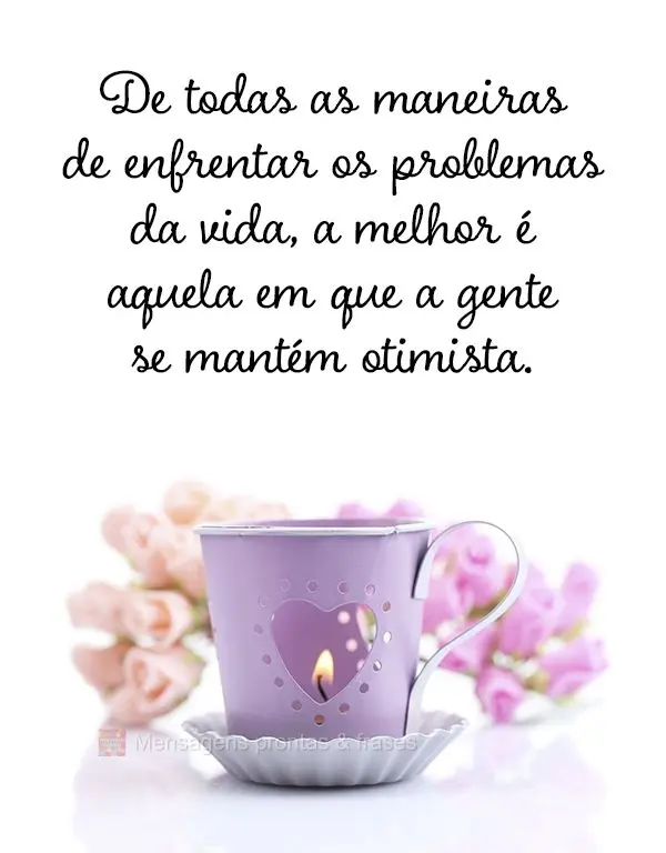 De todas as maneiras de enfrentar os problemas da vida, a melhor é aquela em que a gente se mantém otimista.