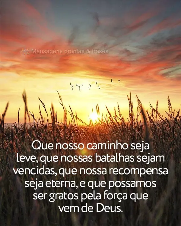 Que nosso caminho seja leve, que nossas batalhas sejam vencidas, que nossa recompensa seja eterna e que possamos ser gratos pela força que vem de Deus....