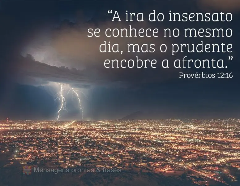 "A ira do insensato se conhece no mesmo dia, mas o prudente encobre a afronta." Provérbios 12:16