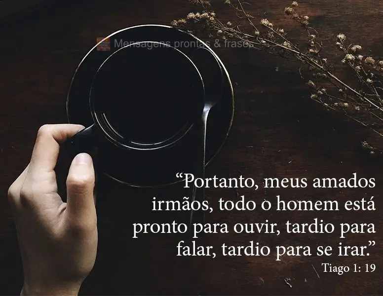 "Portanto, meus amados irmãos, todo o homem está pronto para ouvir, tardio para falar, tardio para se irar."  Tiago 1: 19