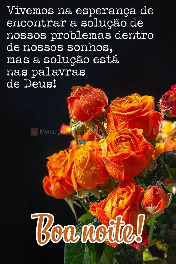 Vivemos na esperança de encontrar a solução de nossos problemas dentro de nossos sonhos, mas a solução está nas palavras de Deus! Boa noite!