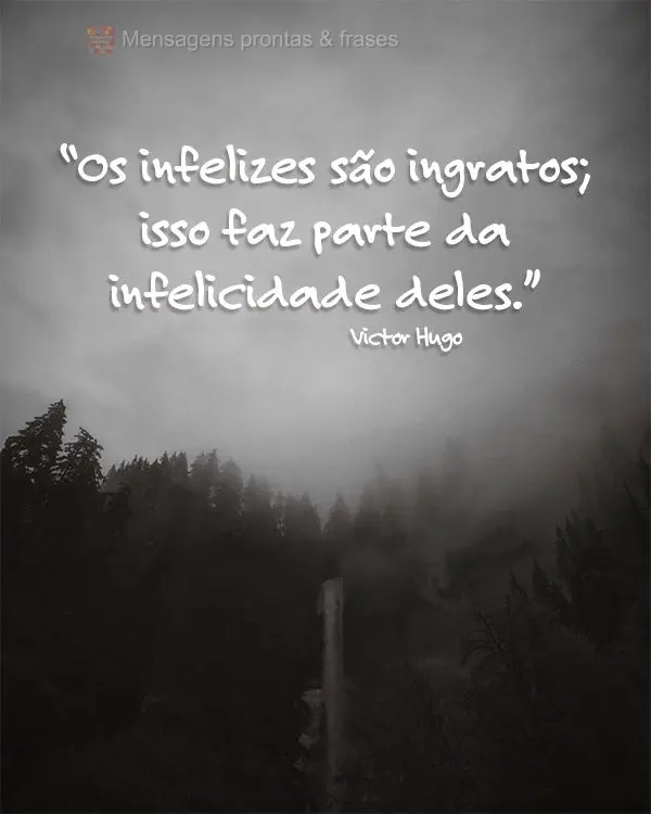 “Os infelizes são ingratos; isso faz parte da infelicidade deles.” Victor Hugo