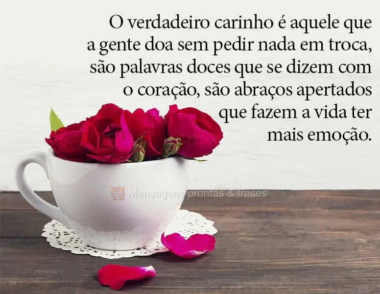 O verdadeiro carinho é aquele que a gente doa sem pedir nada em troca, são palavras doces que se dizem com o coração, são abraços apertados que faz...